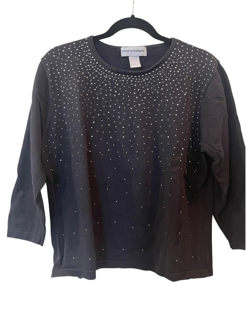 Cathy Daniels Women’s Black Silver Studded Cotton Sweater Size: Large